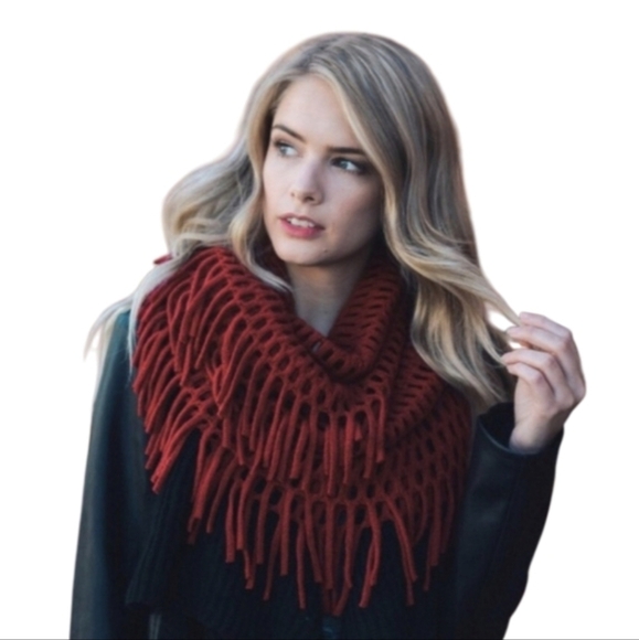 Couture Gypsy Infinitive Scarf Burgundy cut-out tassel rectangular chenille c - Picture 1 of 17